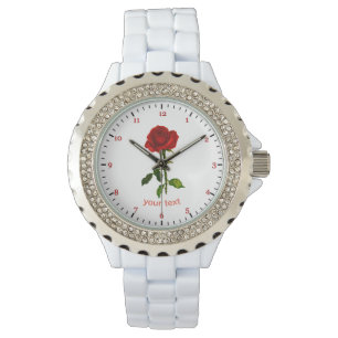 Personalisieren Sie die Rote Rose mit Blätter Ind Armbanduhr