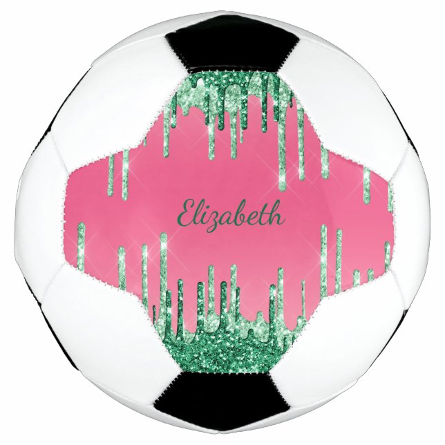 Personalisieren Sie die Tropfen des grünen Glitzer Fußball (Vorderseite)