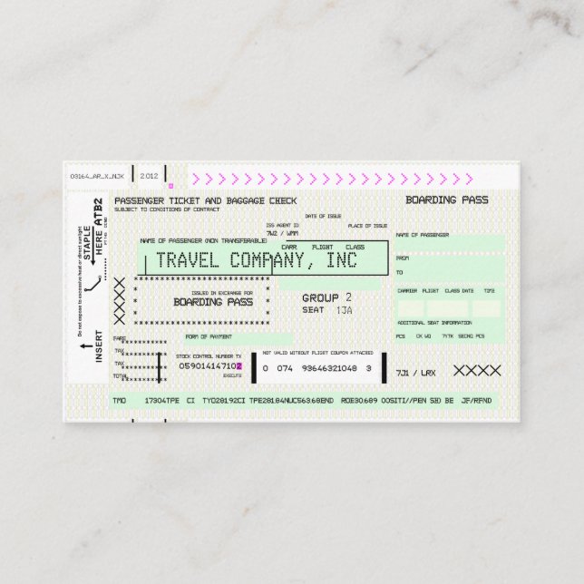 Personalisieren Sie diesen Airline-Boarding-Pass Visitenkarte (Vorderseite)