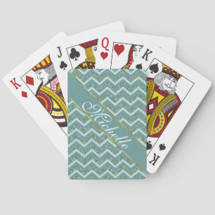 Personalisieren Sie diesen Aquamarinen Glitzer Zig Spielkarten