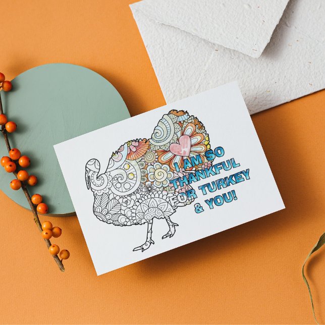 Personalisieren Sie diesen Erntedank zum Färben Tü Postkarte (Customized Thanksgiving Holiday Coloring Card)