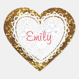 Personalisieren Sie diesen Gold Glitzer Heart Stic Herz-Aufkleber