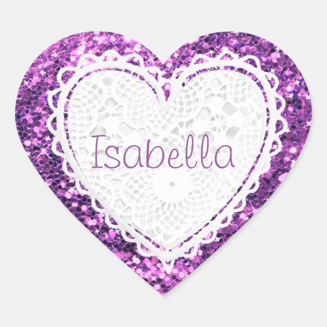 Personalisieren Sie diesen Lila Glitzer Heart Stic Herz-Aufkleber (Vorderseite)