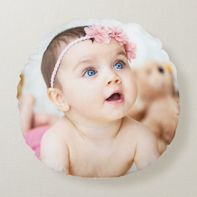 Personalisieren Sie dieses Niedliche pInk Baby Fot Rundes Kissen (Vorderseite)