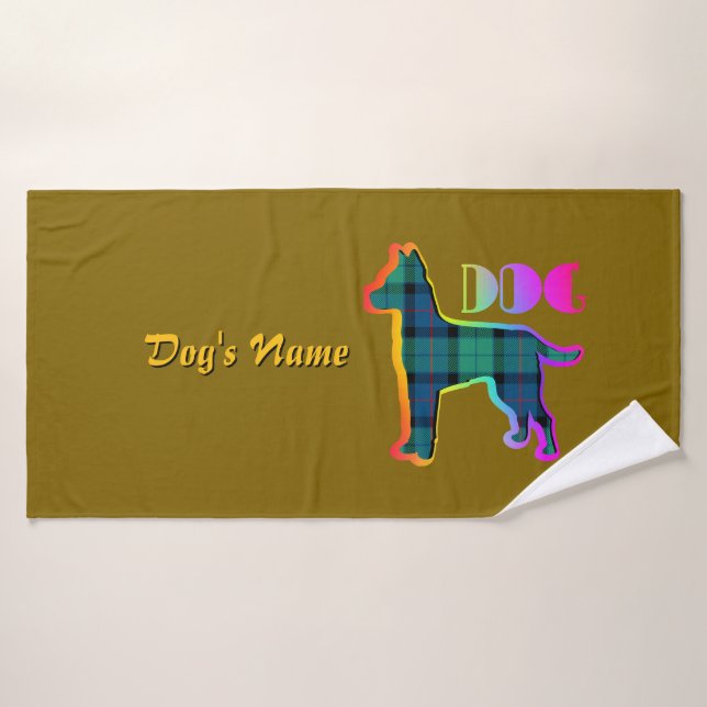 Personalisieren Sie DOG Logo Rainbow Brown Kariert Badehandtuch (Badehandtuch)