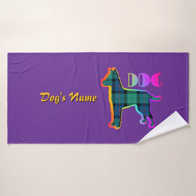 Personalisieren Sie DOG Logo Rainbow Lila Kariert  Badehandtuch (Badehandtuch)
