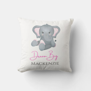 Personalisieren Sie Dream Big Pink Grauer Elefant  Kissen