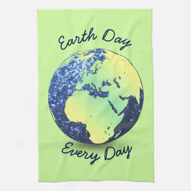 Personalisieren Sie Earth Day Blue Glitzern Globe Handtuch (Vertikal)