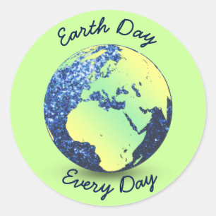 Personalisieren Sie Earth Day Blue Glitzern Globe Runder Aufkleber