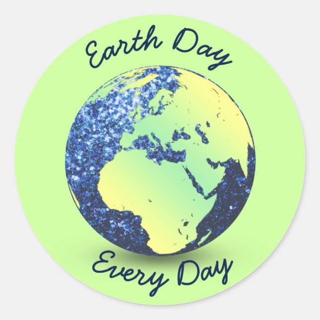 Personalisieren Sie Earth Day Blue Glitzern Globe Runder Aufkleber (Vorderseite)