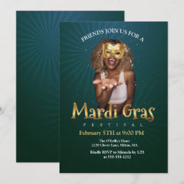 Personalisieren Sie Foto Gold Masquerade Maske Mar Einladung