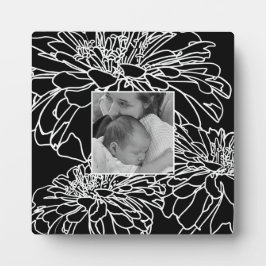 Personalisieren Sie Foto Schwarz-weiße Blumenlinie Fotoplatte