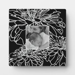 Personalisieren Sie Foto Schwarz-weiße Blumenlinie Fotoplatte