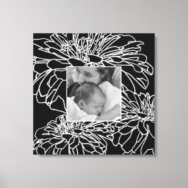 Personalisieren Sie Foto Schwarz-weiße Blumenlinie Leinwanddruck