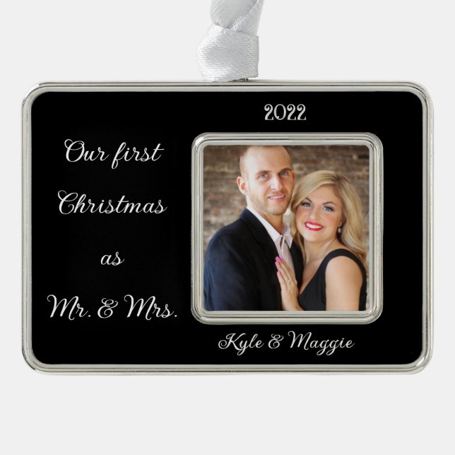 Personalisieren Sie Foto Unser erstes Weihnachtsku Rahmen-Ornament Silber (Vorderseite)