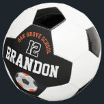 Personalisieren Sie Fußball Sport - Orange, Schwar<br><div class="desc">🥇 ORIGINAL ART DESIGN VON Donna Siegrist NUR AUF ZAZZLE VERFÜGBAR! Fußball Ball für Sie bereit, um zu personalisieren. Dies ist das ideale Geschenk für einen Fußballspieler, einen Fan oder für Schulfußballmannschaften. Weitere Farben sind verfügbar. ✔ HINWEIS: ÄNDERN SIE NUR DIE VORLAGEBEREICHE, DIE SIE BENÖTIGEN! 😀 Wenn nötig, können Sie...</div>