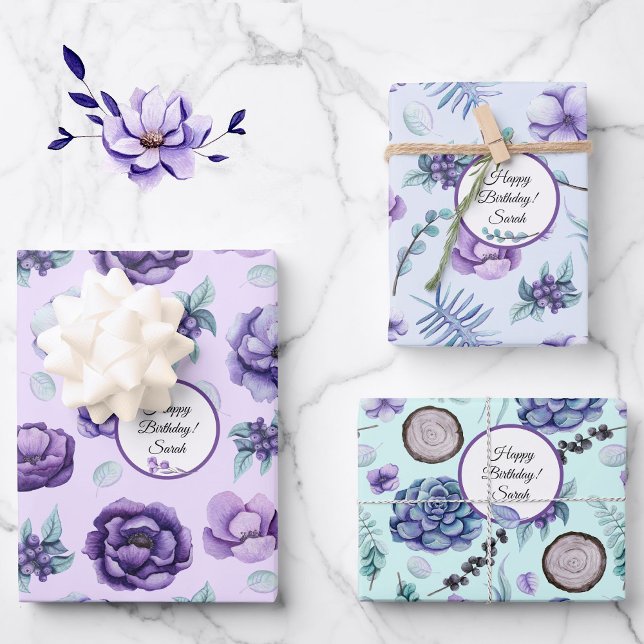 Personalisieren Sie Geburtsname Blume in Lavender  Geschenkpapier Set (Von Creator hochgeladen)