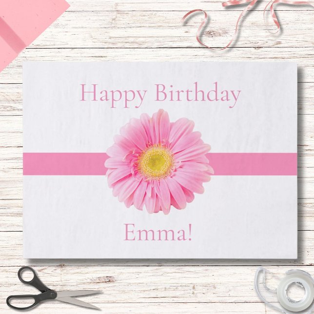 Personalisieren Sie Geburtstag Pink Daisy Ribbon Seidenpapier (Von Creator hochgeladen)