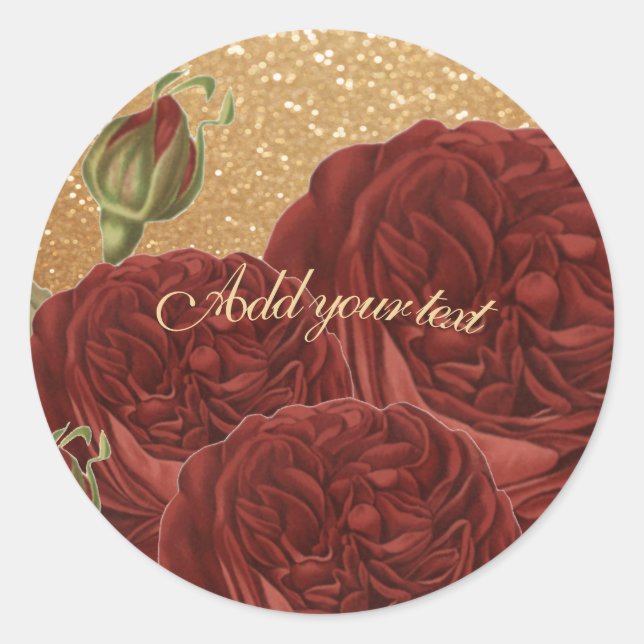 Personalisieren Sie Glitzer Gold und Rote Rosen Runder Aufkleber (Vorderseite)