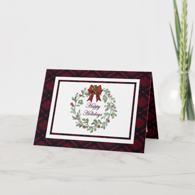Personalisieren Sie glückliche Feiertage Rot Karie Karte (Vorderseite)