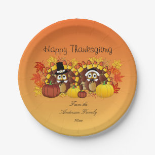 Personalisieren Sie glückliche Thanksgiving-Owl Tü Pappteller
