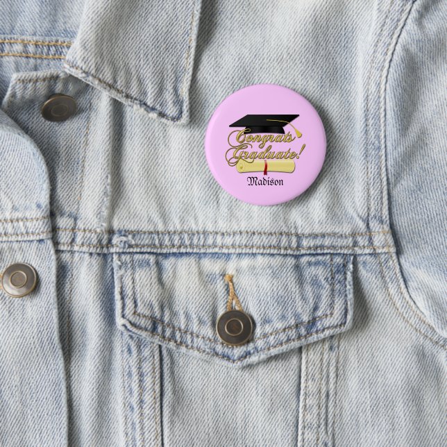 Personalisieren Sie Glückwunsch mit Diplom und Hut Button (Beispiel)