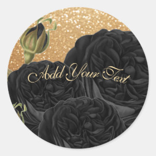 Personalisieren Sie Gold Glitzer und Black Rose Runder Aufkleber