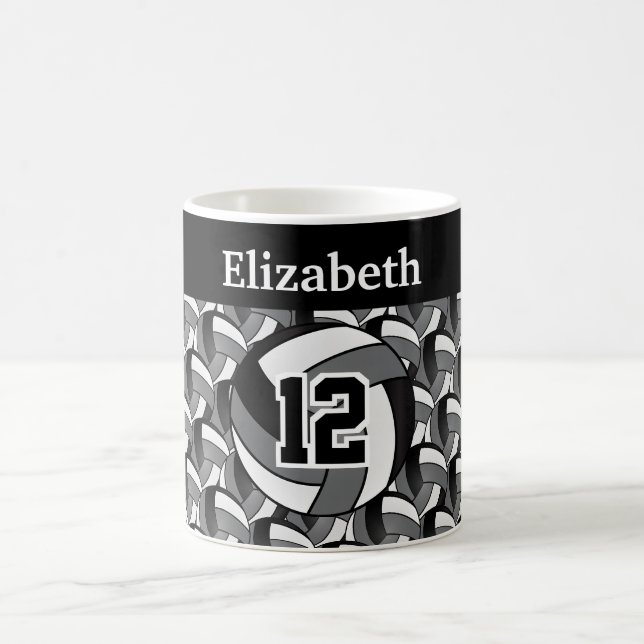 Personalisieren Sie Grau, Schwarz und Weiß Volleyb Kaffeetasse (Mittel)