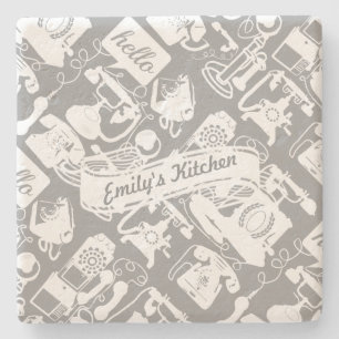 Personalisieren Sie hellgraue oder farbige Retro-T Steinuntersetzer