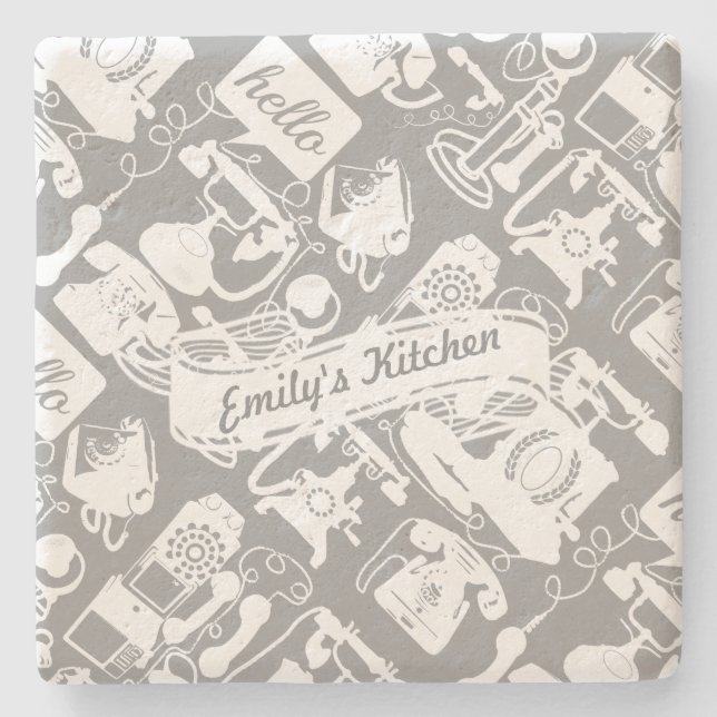 Personalisieren Sie hellgraue oder farbige Retro-T Steinuntersetzer (Vorderseite)