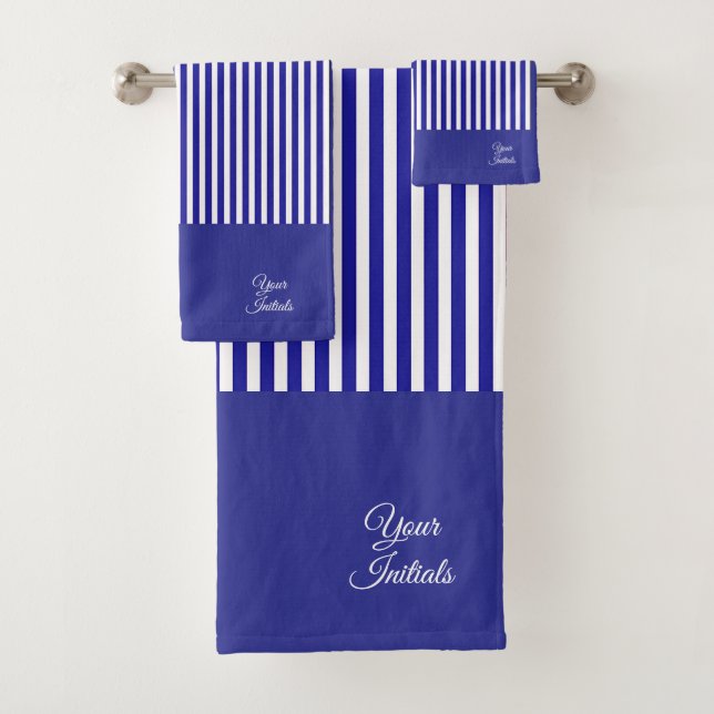Personalisieren Sie Hochzeitspenden mit blauem Str Badhandtuch Set (Insitu)