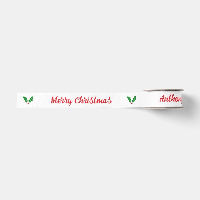 Personalisieren Sie Holly & Berry White und Red Ri Ripsband (Vorderseite)