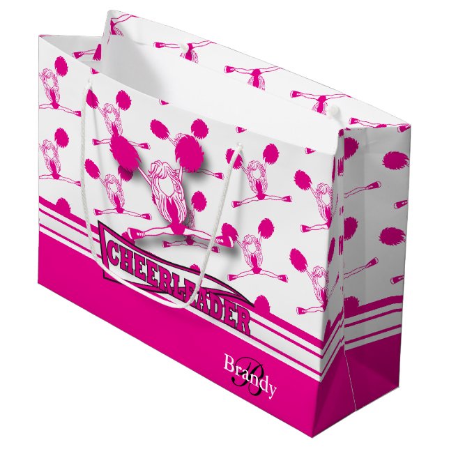 Personalisieren Sie Hot Pink 📣 Cheerleader Große Geschenktüte (Vorderseite Schrägansicht)