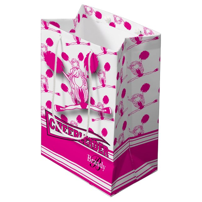 Personalisieren Sie Hot Pink Cheerleader Mittlere Geschenktüte (Vorderseite Schrägansicht)