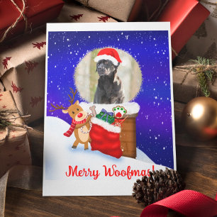 Personalisieren Sie Hund Santa Dachreiter Rentier  Karte