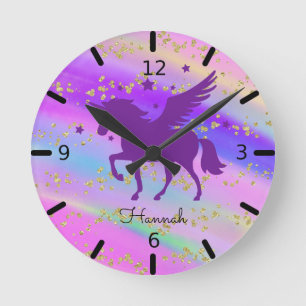 Personalisieren Sie Ihr eigenes Lila Einhorn Runde Wanduhr