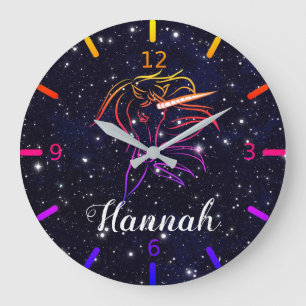 Personalisieren Sie Ihre Bunte Einhorn-Großuhr Große Wanduhr
