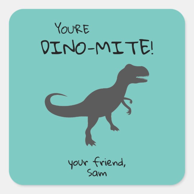 Personalisieren Sie Ihre Dino-mite Dinosaur Square Quadratischer Aufkleber (Vorderseite)