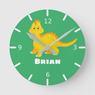 Personalisieren Sie Ihre eigene Dinosaurier-Quadra Runde Wanduhr