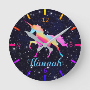Personalisieren Sie Ihre eigene farbenfrohe Einhor Runde Wanduhr