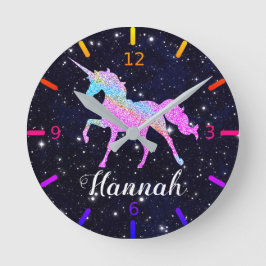 Personalisieren Sie Ihre farbenfrohe Einhorn-Großu Runde Wanduhr