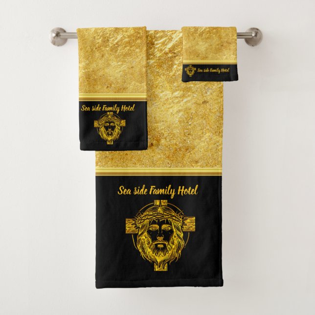 Personalisieren Sie Jesus Gold Design für Küstenko Badhandtuch Set (Insitu)