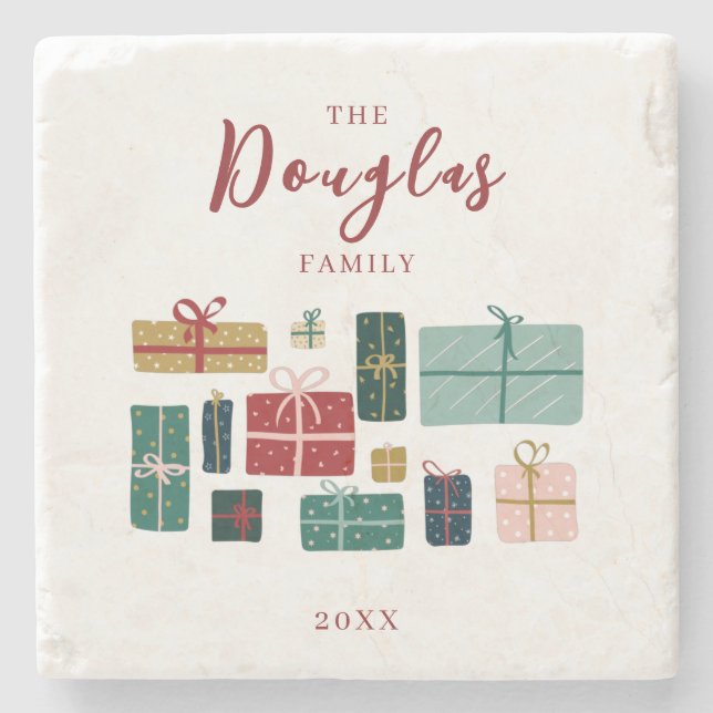 Personalisieren Sie Kraft Family Christmas Geschen Steinuntersetzer (Vorderseite)