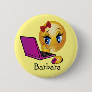 Personalisieren Sie Laptop-Emoji-Mädchen  Button