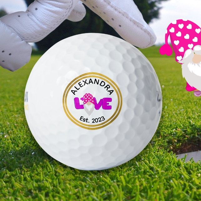 Personalisieren Sie Liebe Gnome Heart Pink Lila Golfball (Von Creator hochgeladen)