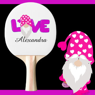Personalisieren Sie Liebe Gnome Heart Pink Lila Tischtennis Schläger