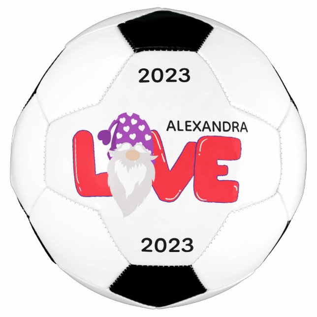 Personalisieren Sie Liebe Gnome Heart Red Lila Soc Fußball (Vorderseite)