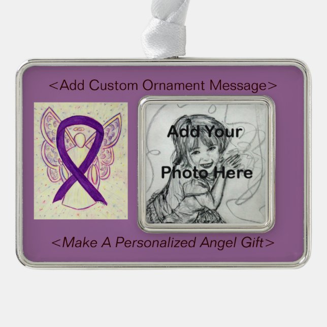 Personalisieren Sie Lila Bewusstsein Ribbon Engel  Rahmen-Ornament Silber (Vorderseite)