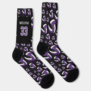 Personalisieren Sie Lila, Schwarz und Weiß Volleyb Socken