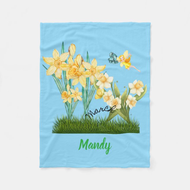 Personalisieren Sie März Birth Blume & Stone Fleecedecke (Vorderseite)
